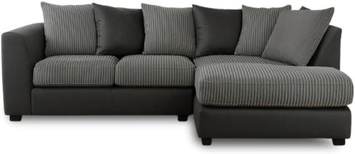 Grey L Shape Corner Sofa 4 Seater – Jumbo Cord + Leather RH Settee