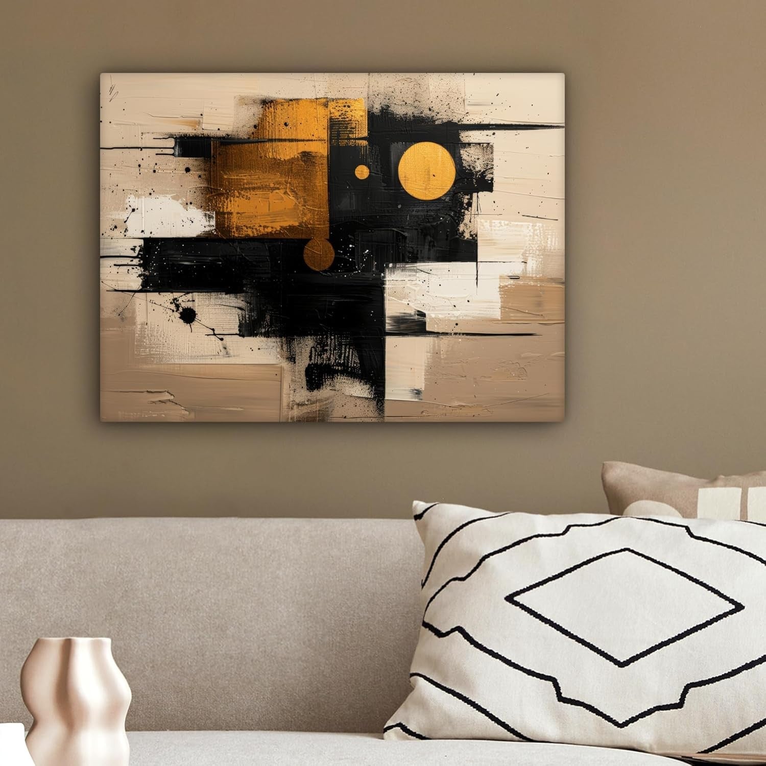 Beige Gold Abstract Canvas Wall Art 40x30cm Framed Modern