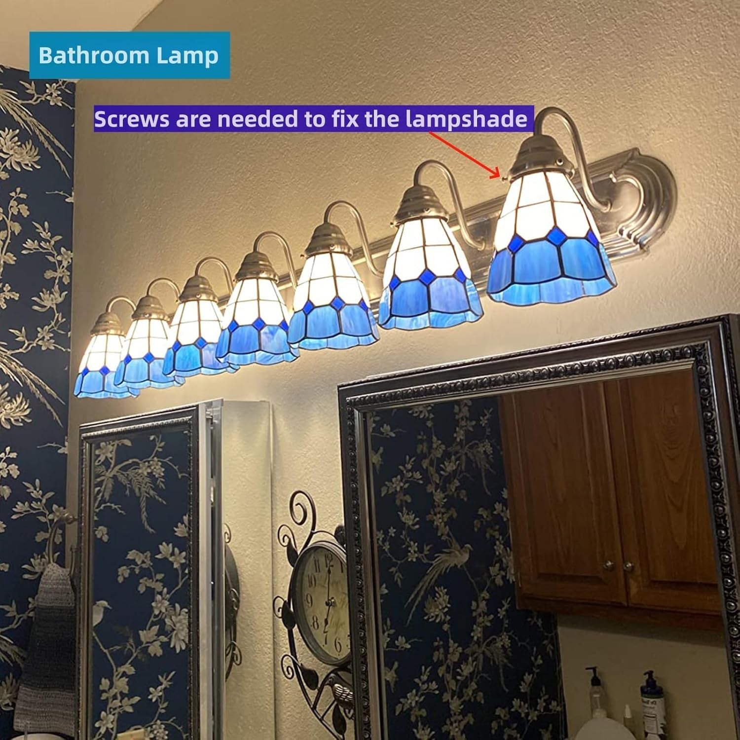 Set of 2 Blue Stained Glass Lamp Shades 42mm Fitter Ceiling Fan Cover