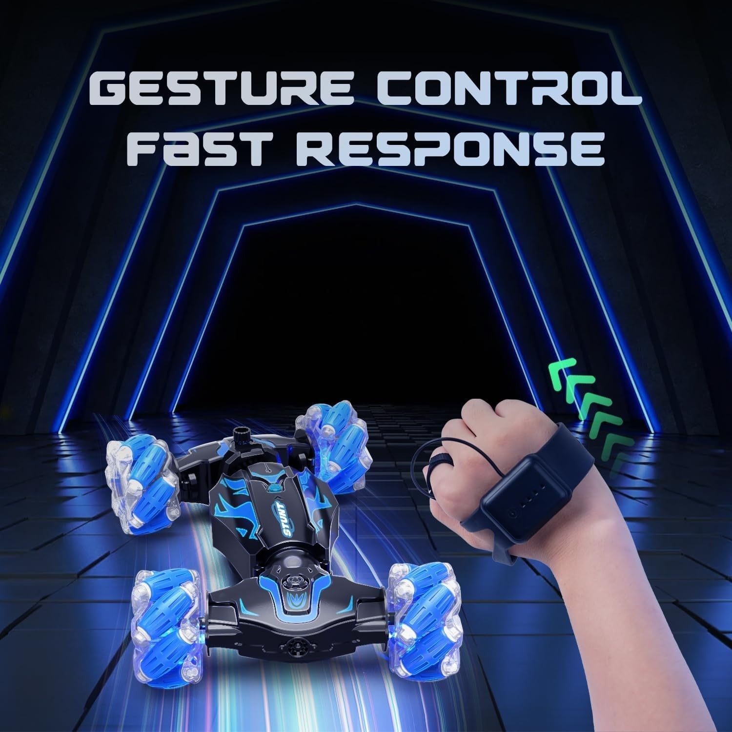 Gesture RC Stunt Car 4WD 360° Spin LED Lights Smoke Sound Rechargeable Toy