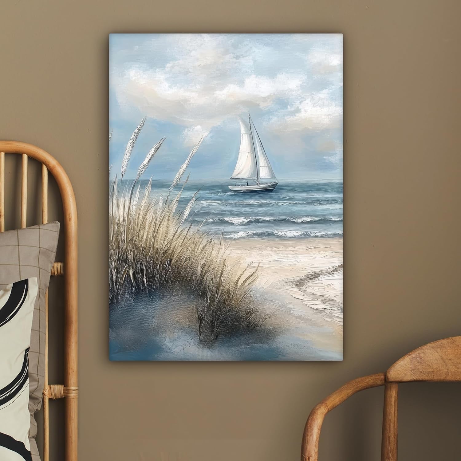Sea Sailboat Canvas Wall Art 50x70cm Framed Beach Coastal Print