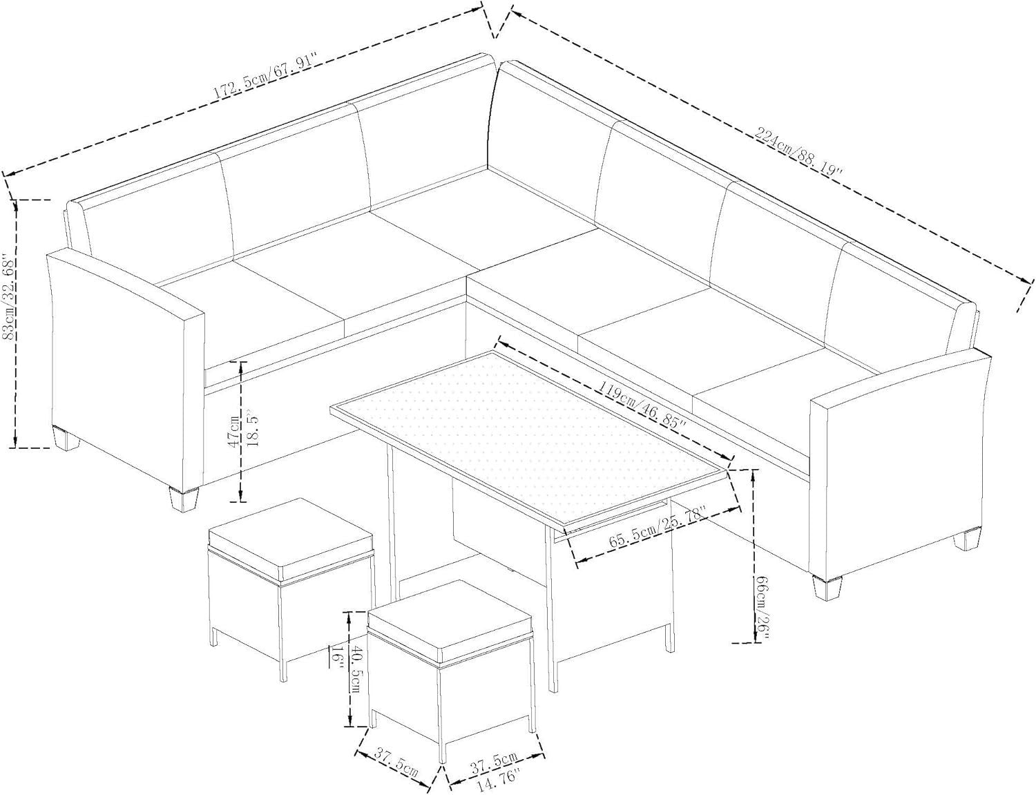 8 Seater Rattan Corner Sofa Set Outdoor Garden Patio Table Stool Set