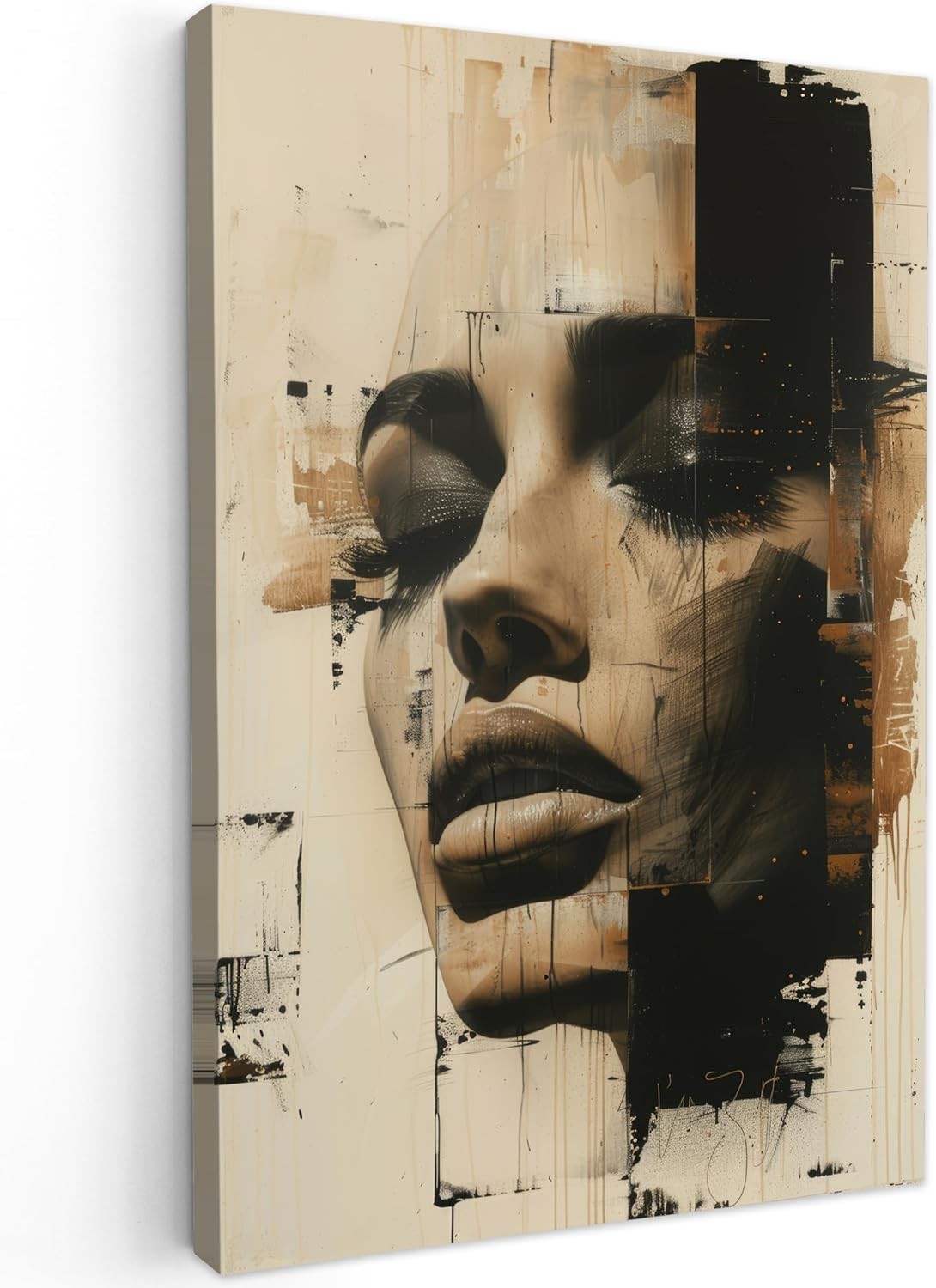 Large Abstract Woman Canvas Wall Art Modern Beige Face Print 80x120cm Decor