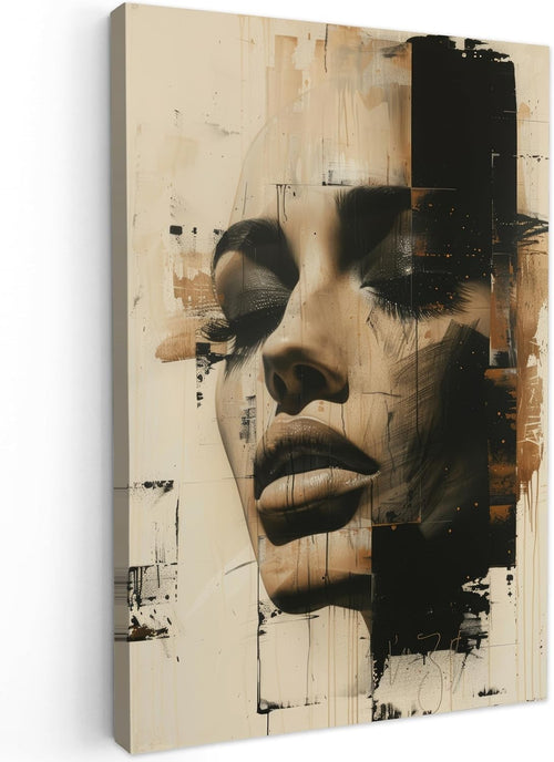Large Abstract Woman Canvas Wall Art Modern Beige Face Print 80x120cm Decor