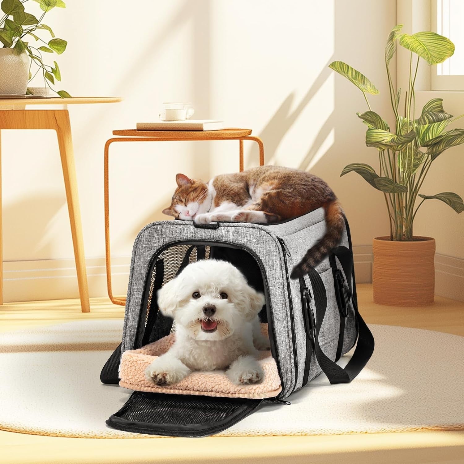 Large Cat Car Carrier Escape Proof Travel Seat Soft Pet Carrier