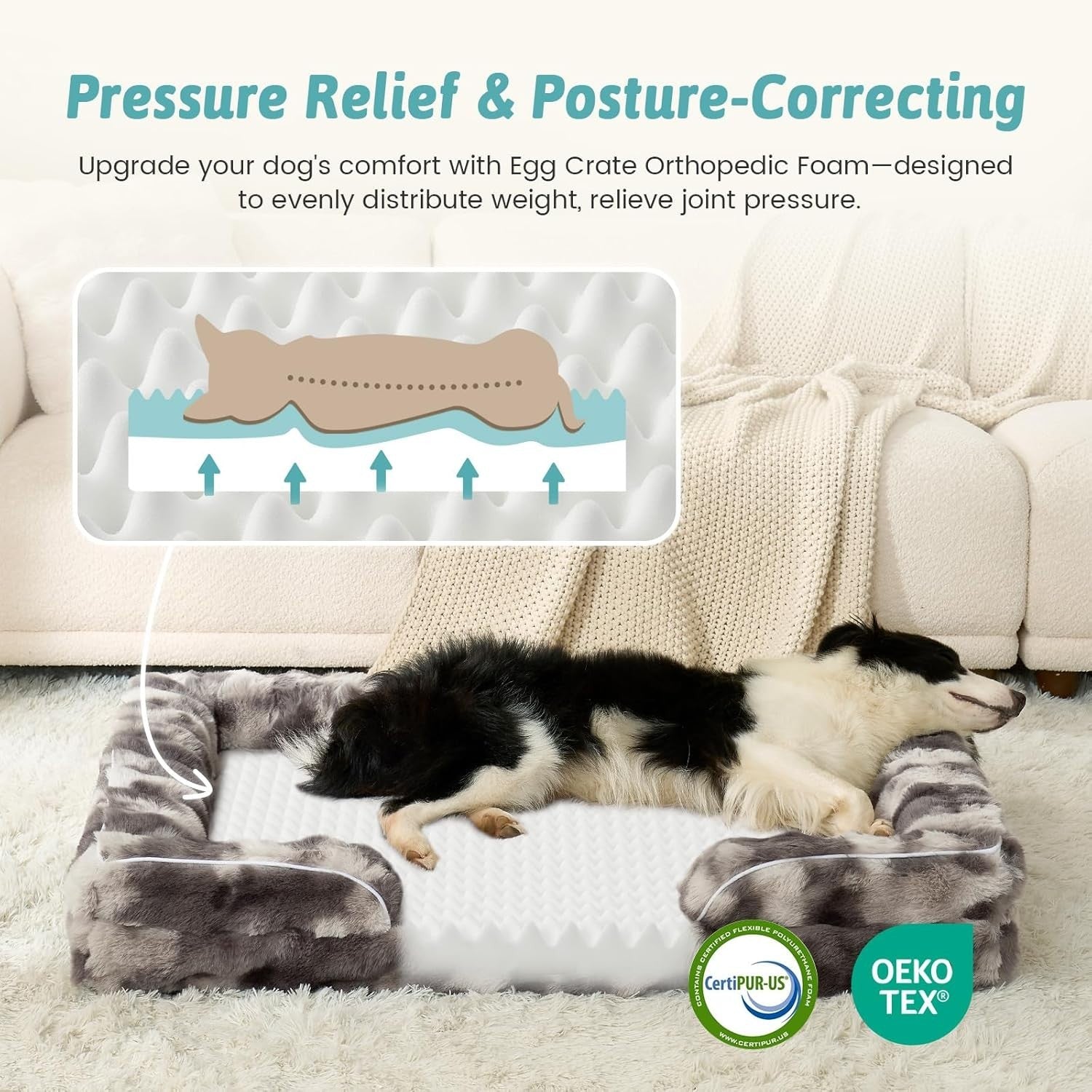 XL Orthopedic Dog Bed 44x32in Faux Fur Sofa Washable