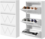 Slim Metal Shoe Cabinet 2-Pack with 3 Flip Drawers & Anti-Tip Wall Mount