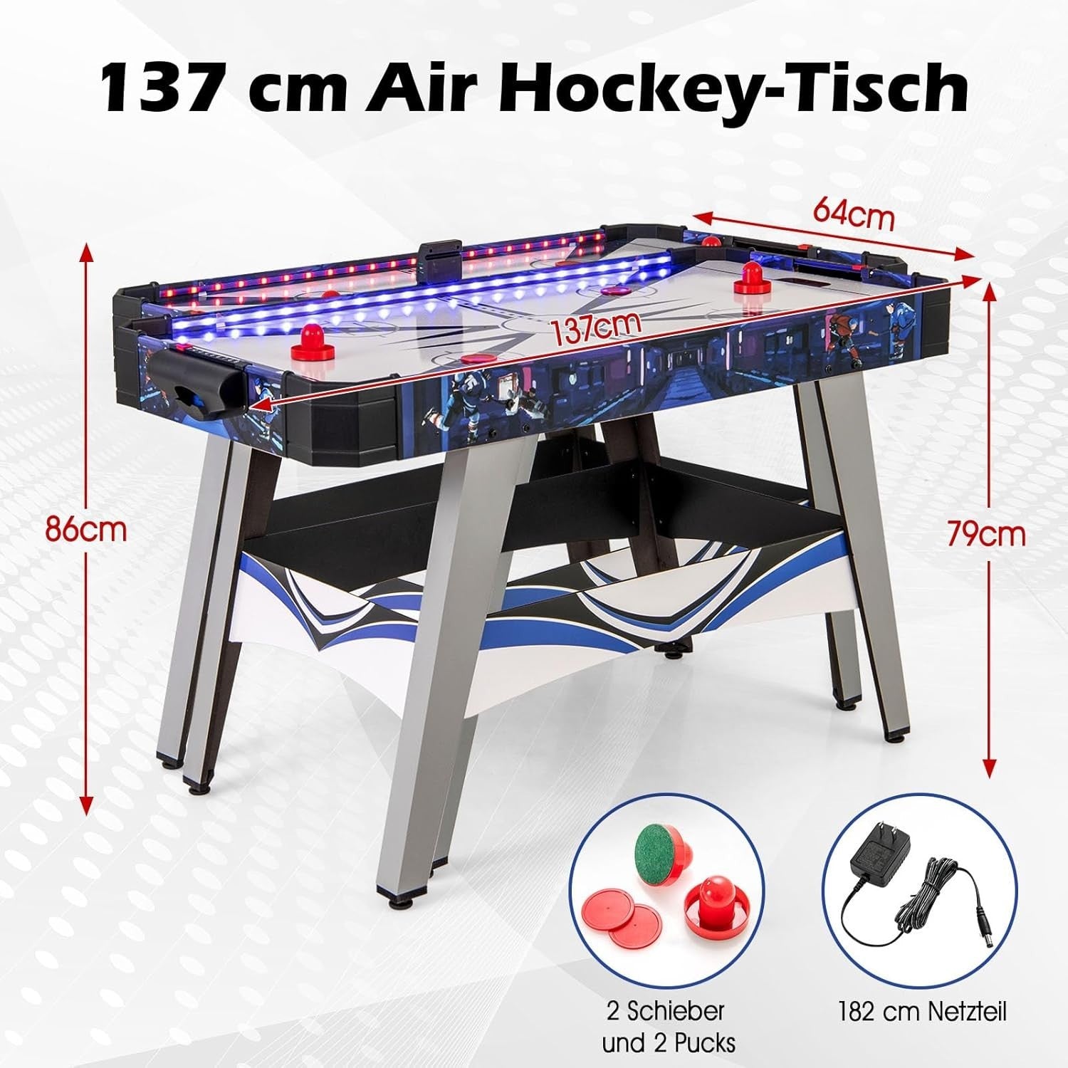 54in Air Hockey Table LED Lights Electronic Scoring Indoor Game