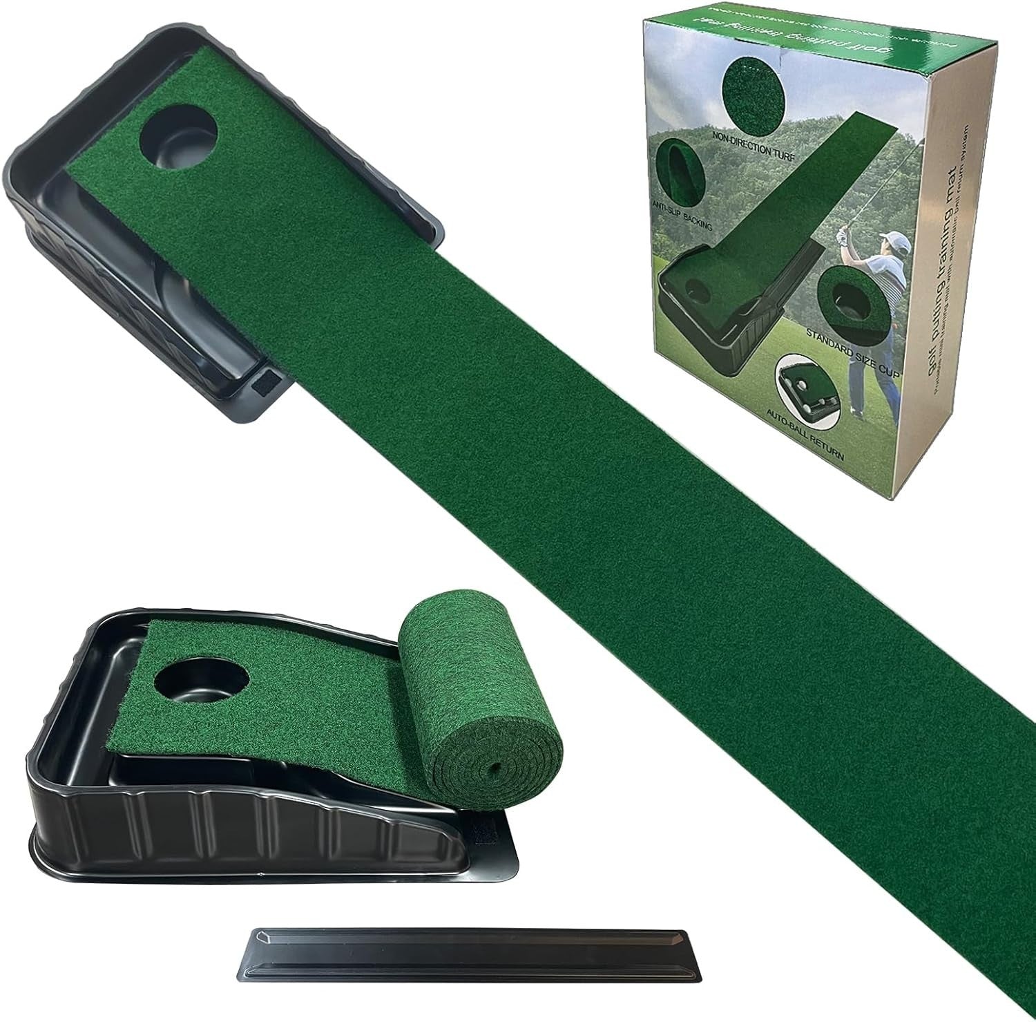 Golf Putting Mat 87" Indoor Practice Green Auto Ball Return Home Office