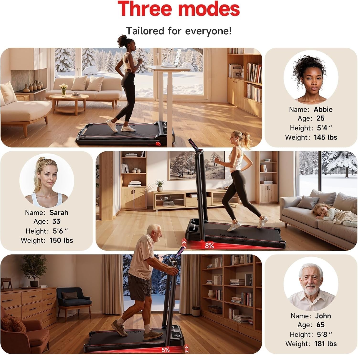 Foldable Walking Treadmill with Handlebar & 3-Level Incline 300lbs Home Gym