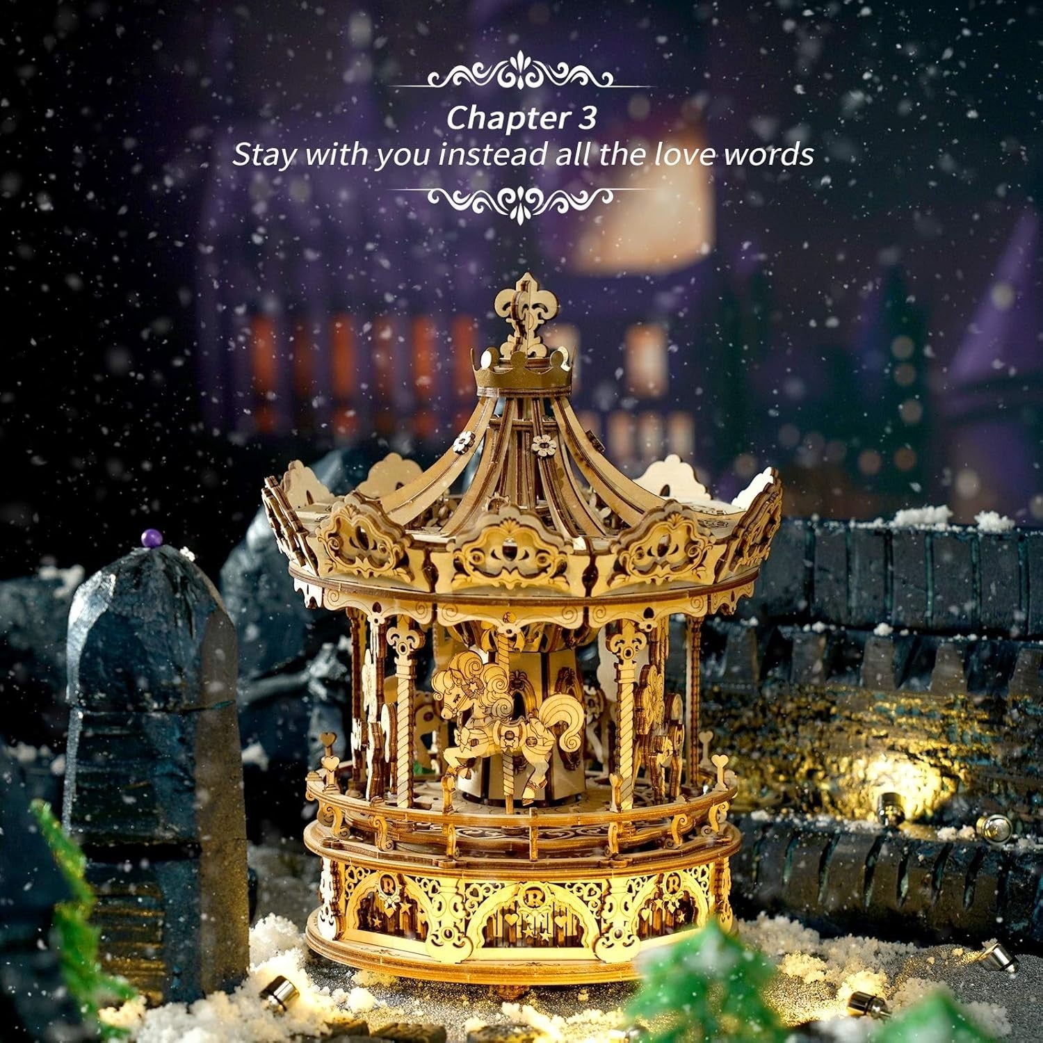 3D Wooden Carousel Puzzle with Music & Easy Assembly – Teens & Adults