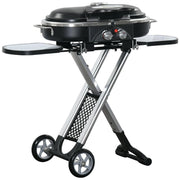 2 Burner Foldable Gas BBQ Grill w/ Thermometer, Shelves & Wheels Portable