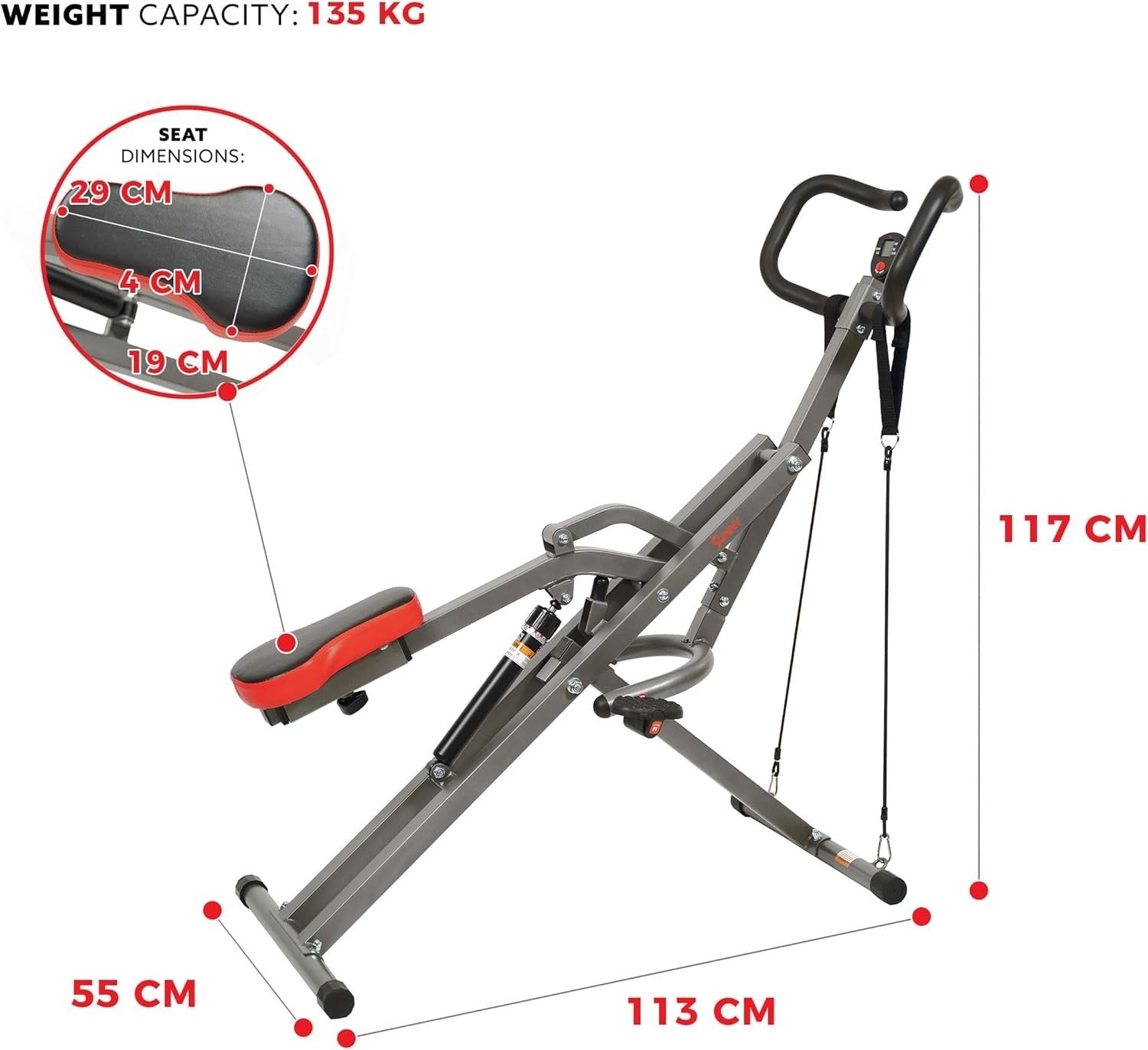 Row-N-Ride Pro Squat Assist Trainer Foldable Hydraulic 12-Level Full Body 135KG