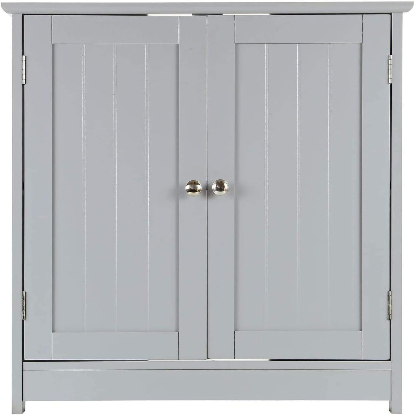 Grey Wooden Under Sink Bathroom Cabinet with Double Doors & Storage Shelf