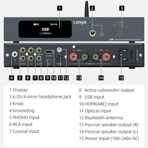A40 Hi-Res Audio Amplifier Bluetooth Vinyl PHONO EQ Bass Output 1.0