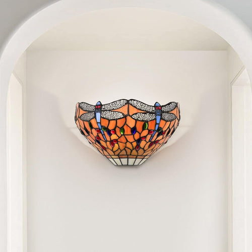 Tiffany Style Wall Light Stained Glass Sconce Vintage 7x13” Bedroom Lounge