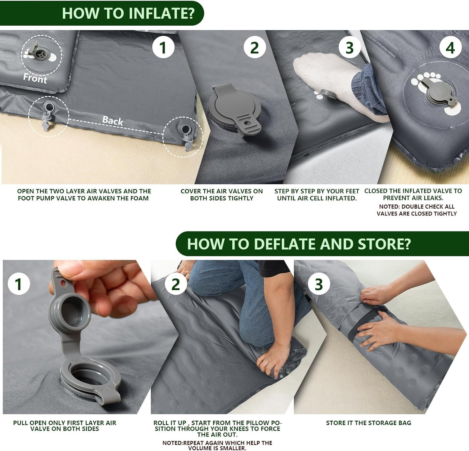 Memory Foam Sleeping Pad 195x70.5x7.6cm Inflatable Camping Mat