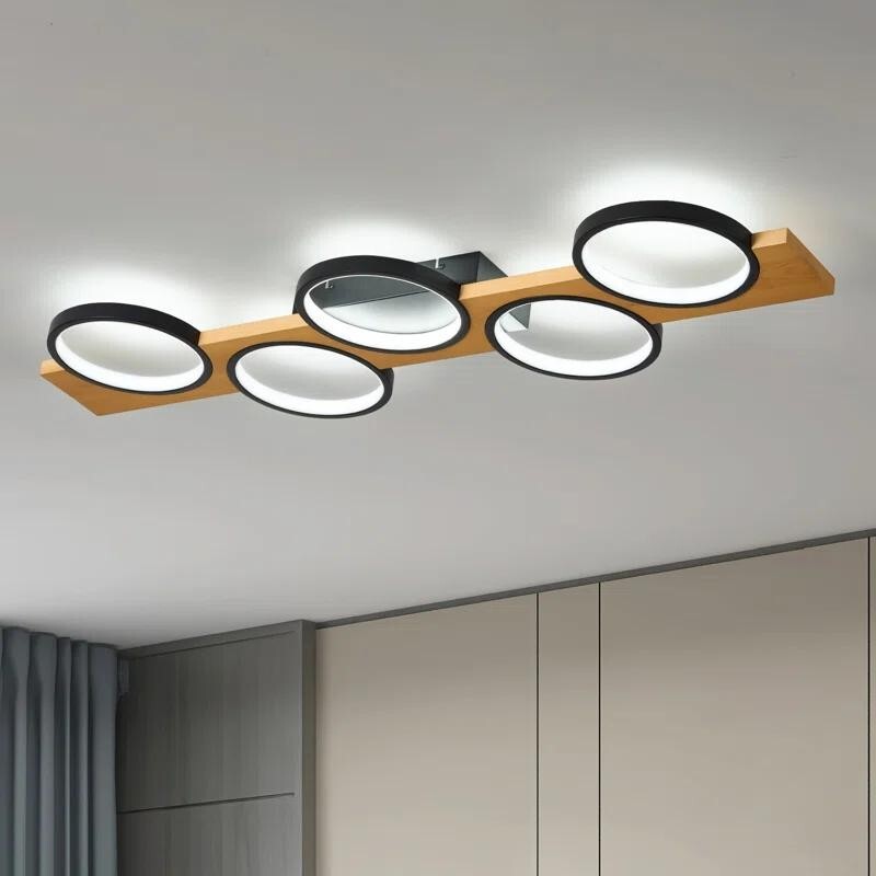 100cm LED Flush Ceiling Light Dimmable Remote Rustic Modern Black Lamp