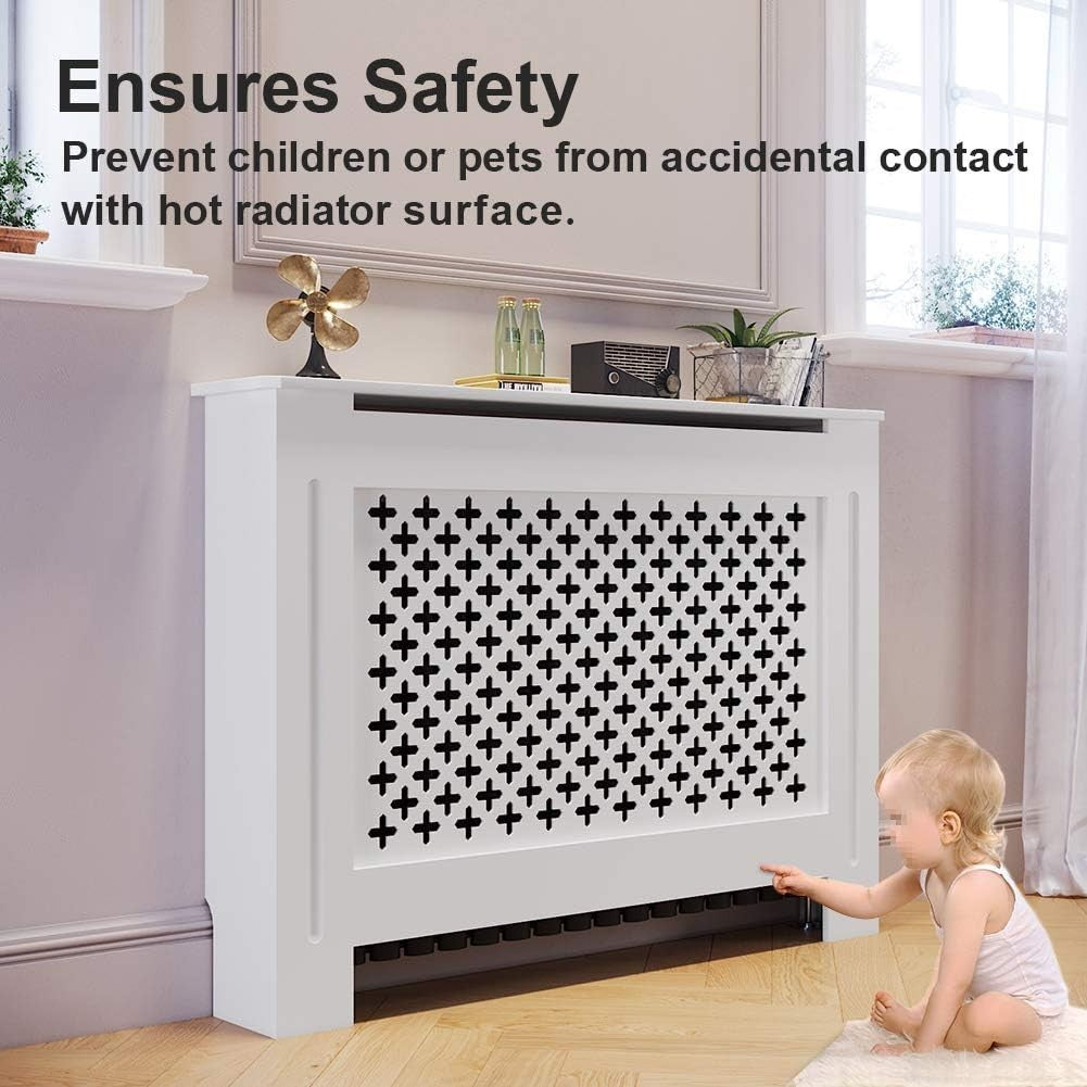White Radiator Cover Cabinet Extra Large MDF Cross Slat Modern Unit, Medium