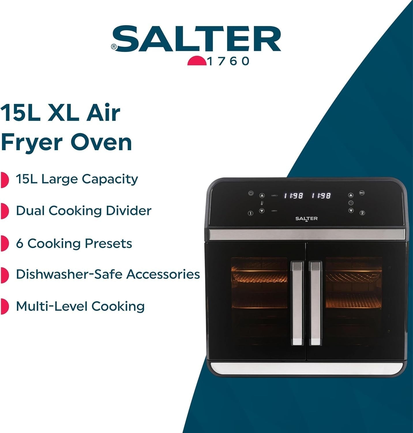 XL Air Fryer Oven 15L | Multi-Level, Dual Windows, Rotisserie, 6 Presets, 2300W