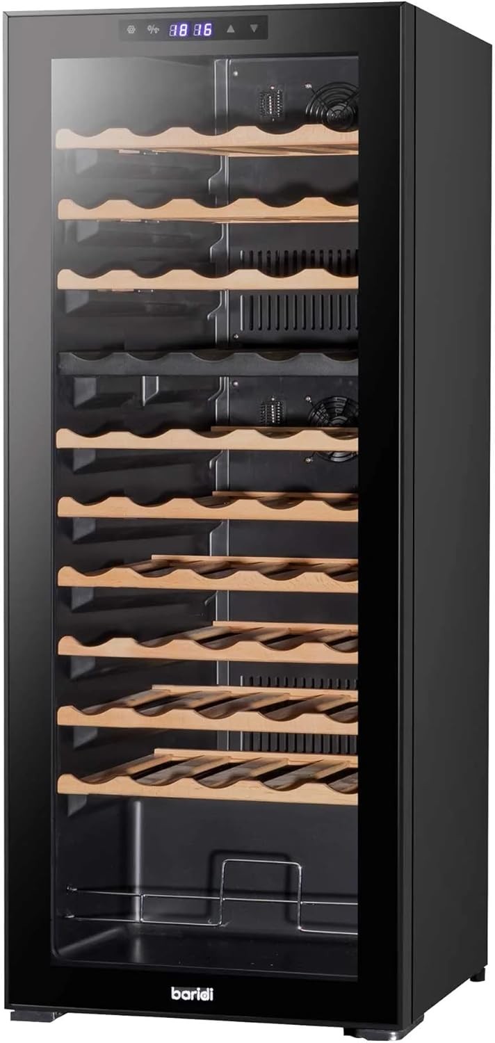 55 Bottle Dual Zone Wine Cooler Fridge Touch Screen LED Glass Door Black