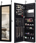 Black LED Wall Mounted Jewelry Cabinet Mirror Lockable Slim Organizer
