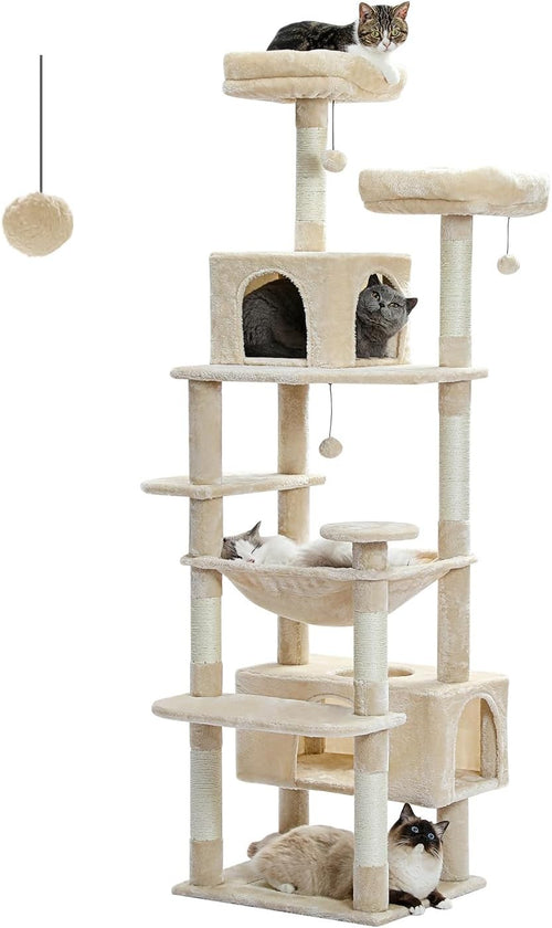 Large Cat Tree 184cm Extra Tall Multi Level Tower With Dual Condos & Perches
