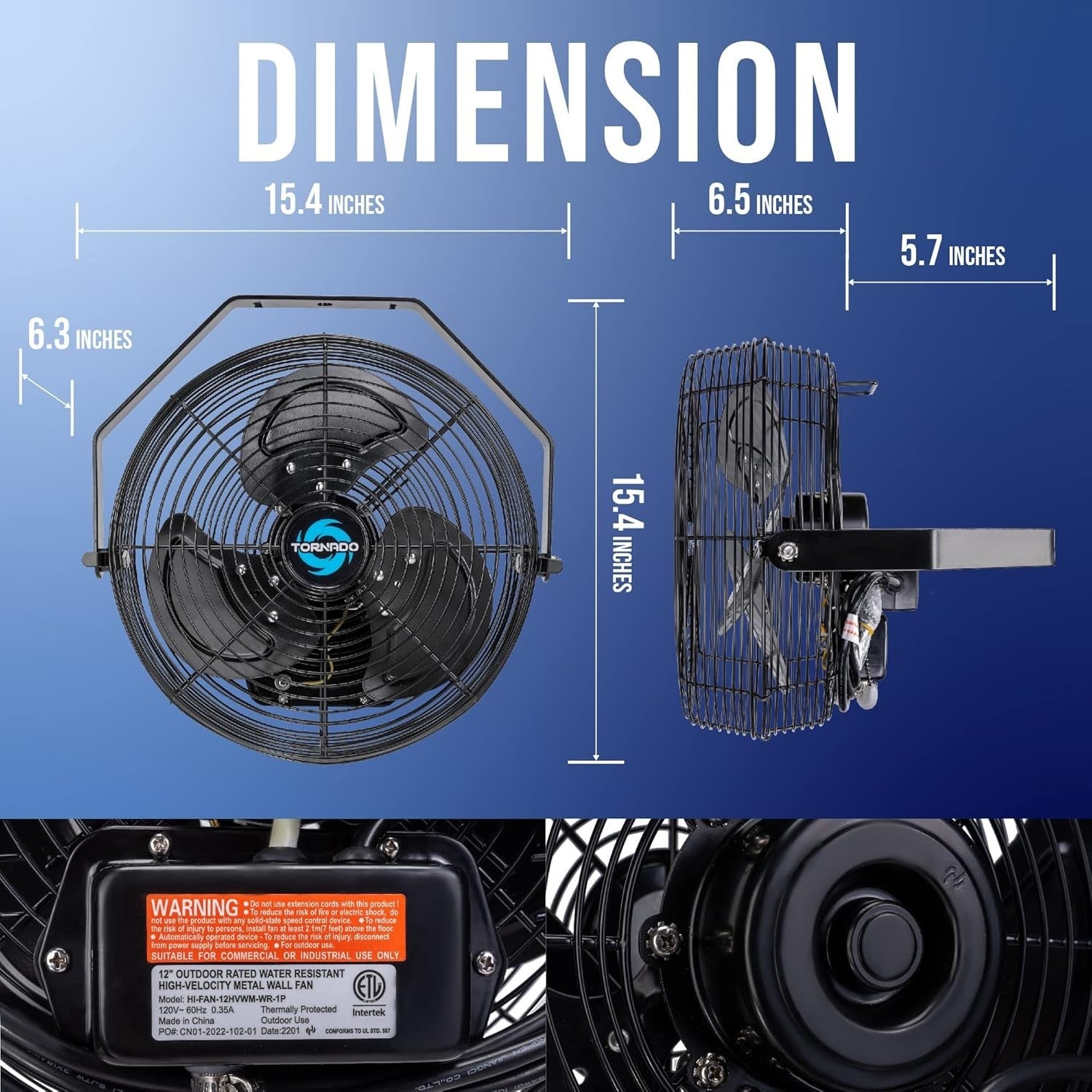 12" Outdoor Wall Mounted Fan – Water Resistant 3-Speed Metal Cooling for Patio