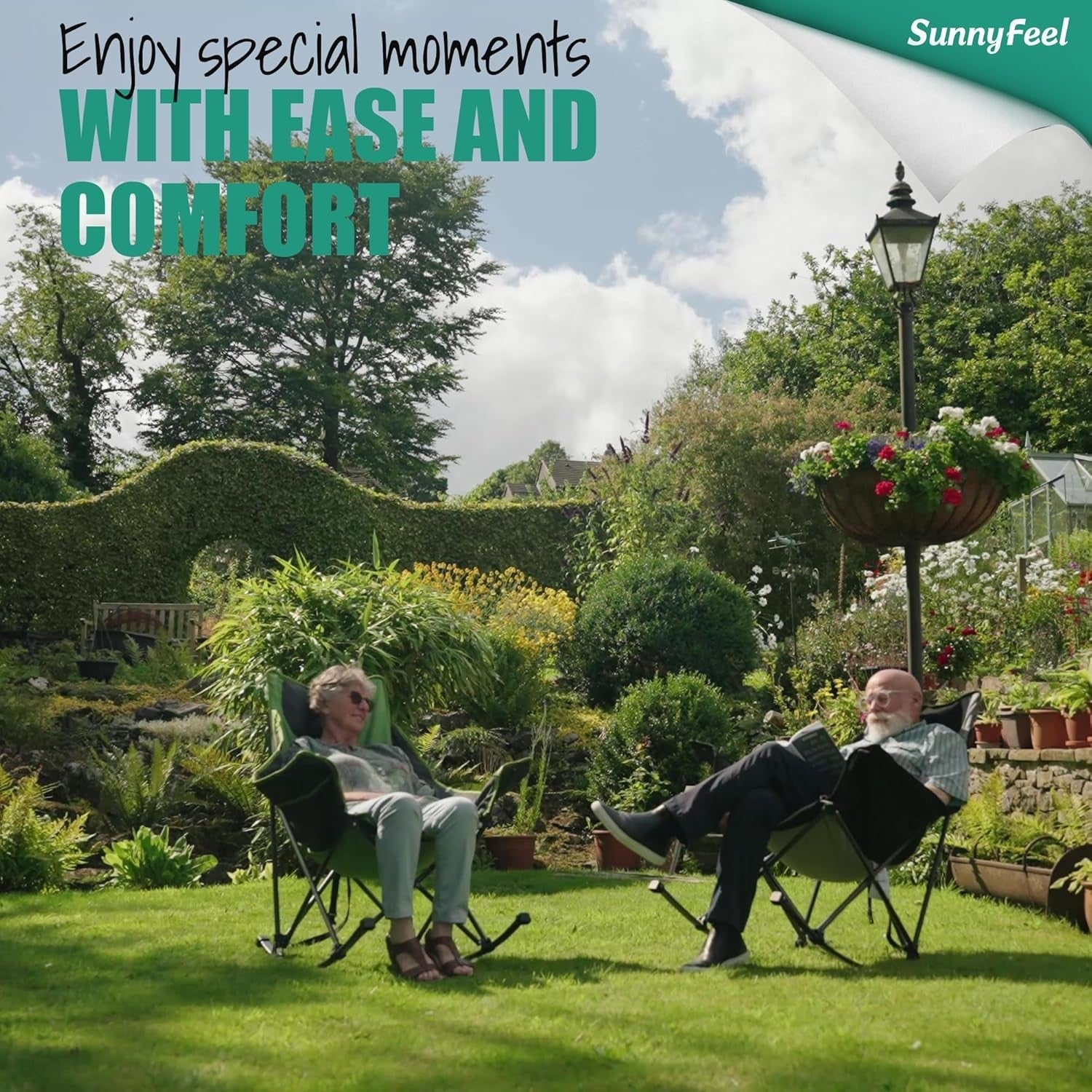 Folding Camping Rocking Chair Recliner, Heavy Duty Outdoor Seat 107x96x59cm