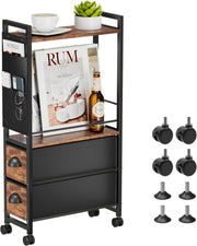 Retro Black Narrow Side Table 42x20x80 cm | Slim Nightstand w/ Drawers & Storage