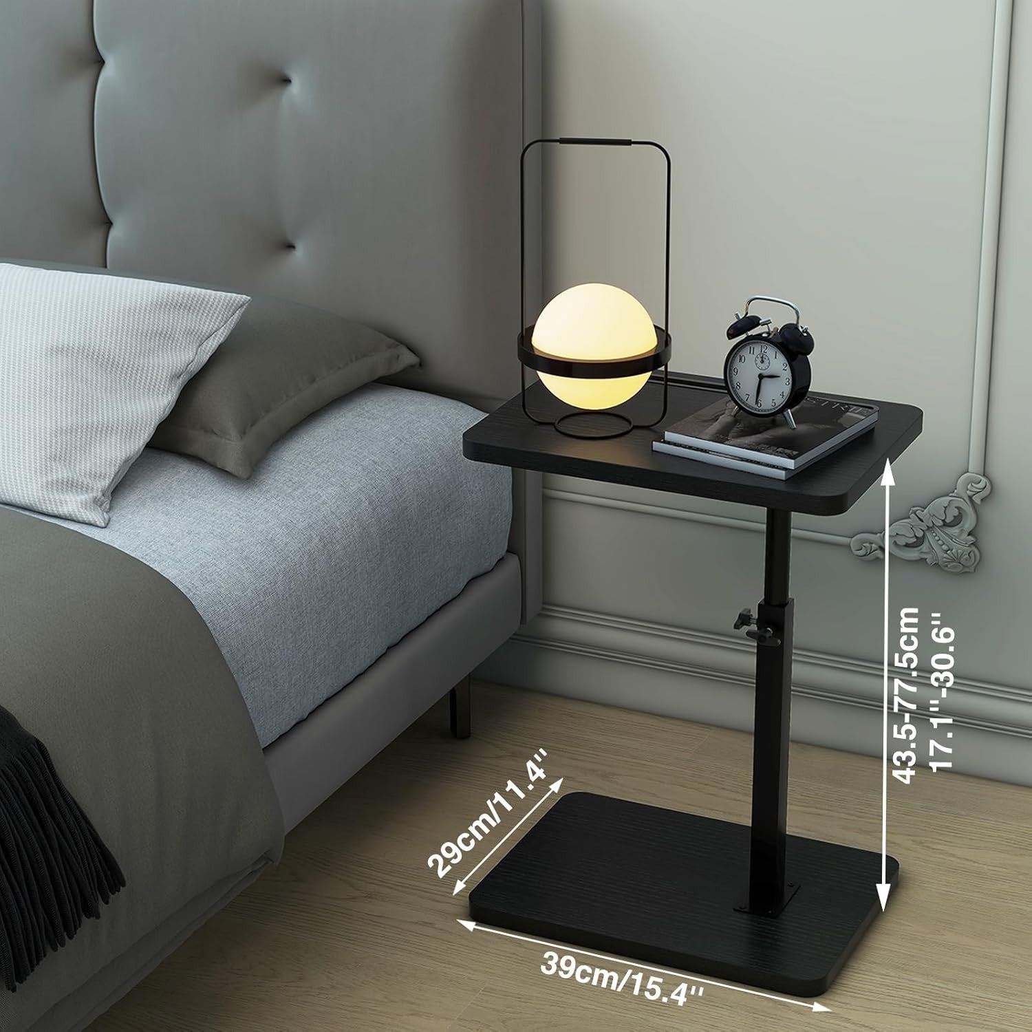 Height Adjustable C Table with 360° Swivel, Space-Saving Side End Table