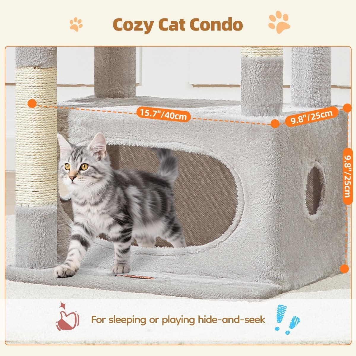 98cm Cat Tree Tower Indoor Scratching Post with Condo Hammock & Perch