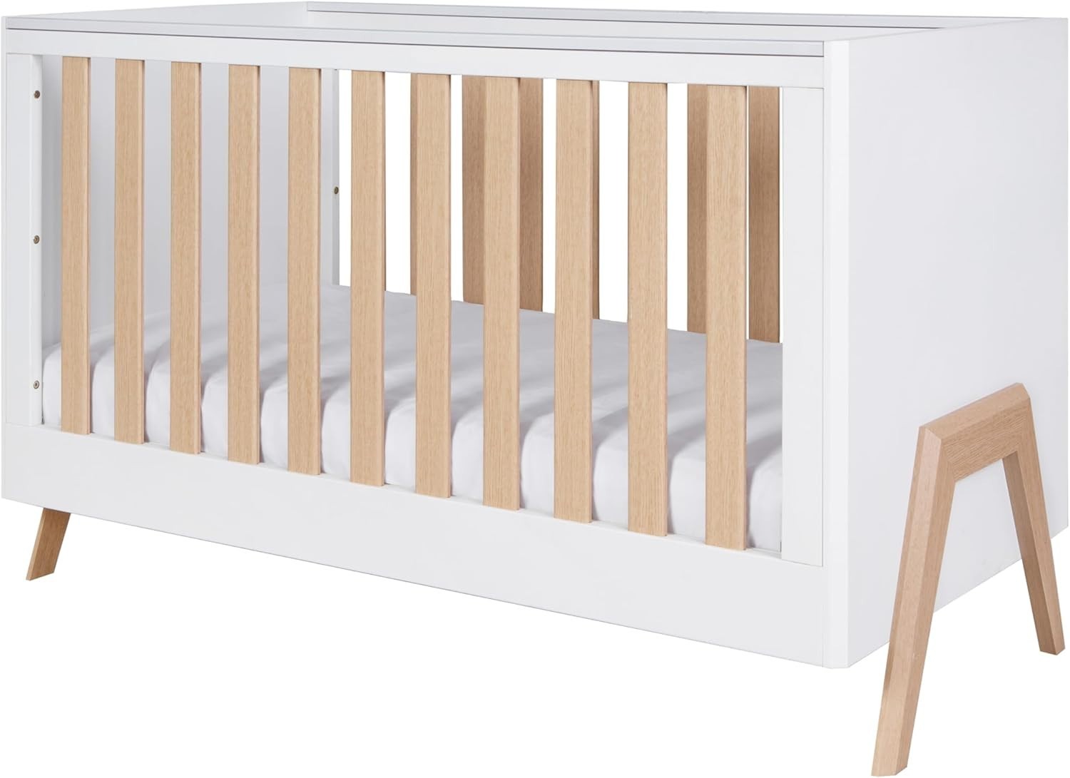 3in1 Baby Cot Bed Convertible Toddler Day Bed Adjustable Height Oak White 140x70