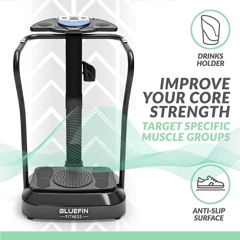 Black Pro Vibration Plate Exercise Machine w Handrails 180 Speeds Silent