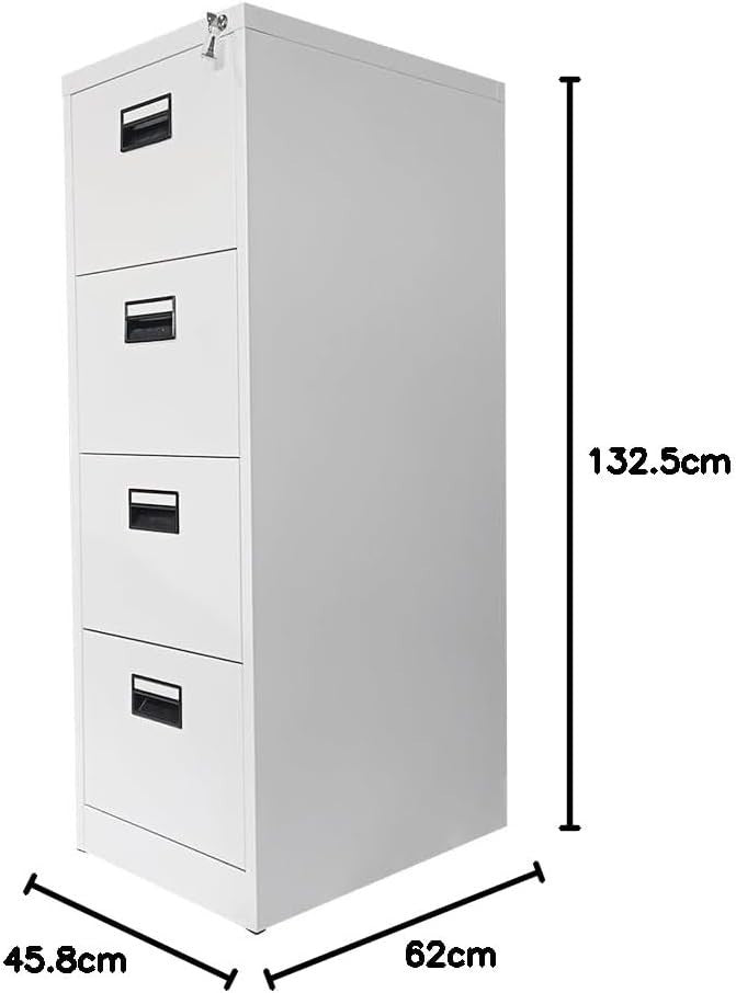 White Metal Filing Cabinet 4 Drawer Lockable Tall Office Storage