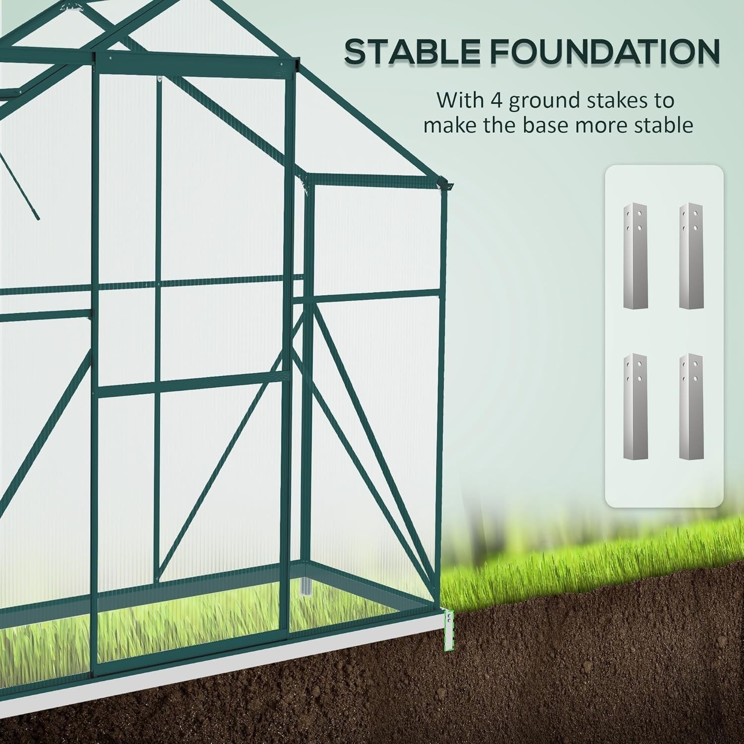 6x2.5ft Aluminium Greenhouse with Polycarbonate Panels & Sliding Door