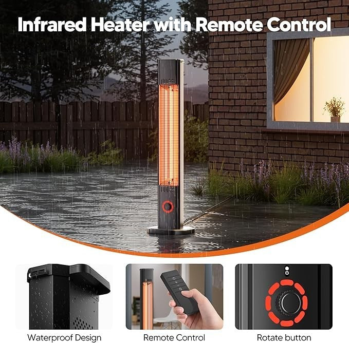 Patio Heater 2000W Infrared Wall Mounted Outdoor Indoor Fast Heating Remote