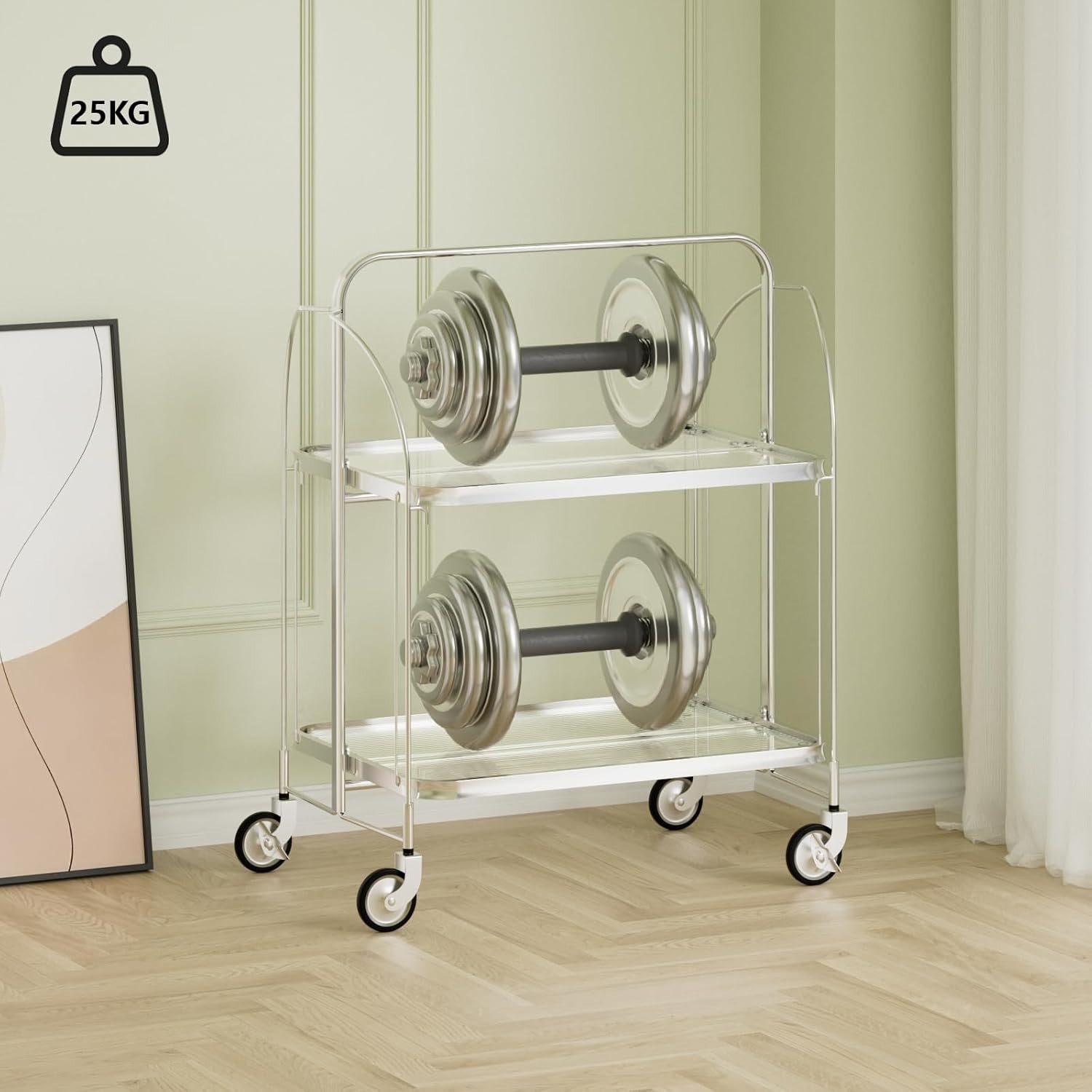 Folding Acrylic Bar Cart 68cm 2 Tier Glass