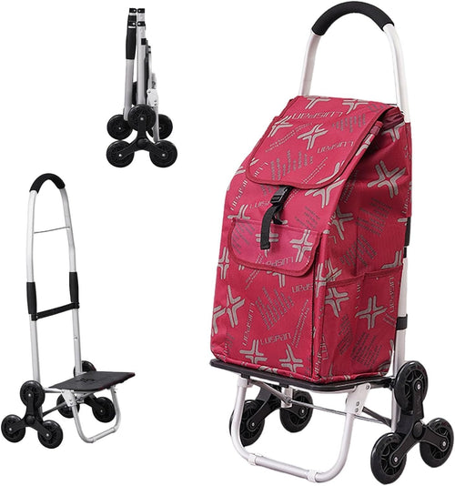 6-Wheel Foldable Stair Climber Trolley 2-in-1 Shopping Cart w/ Detachable Bag