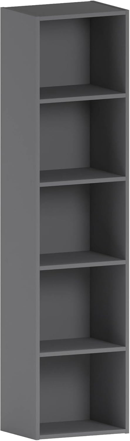 5 Tier Grey Wooden Cube Bookcase Small Storage Shelf for Living Room Office