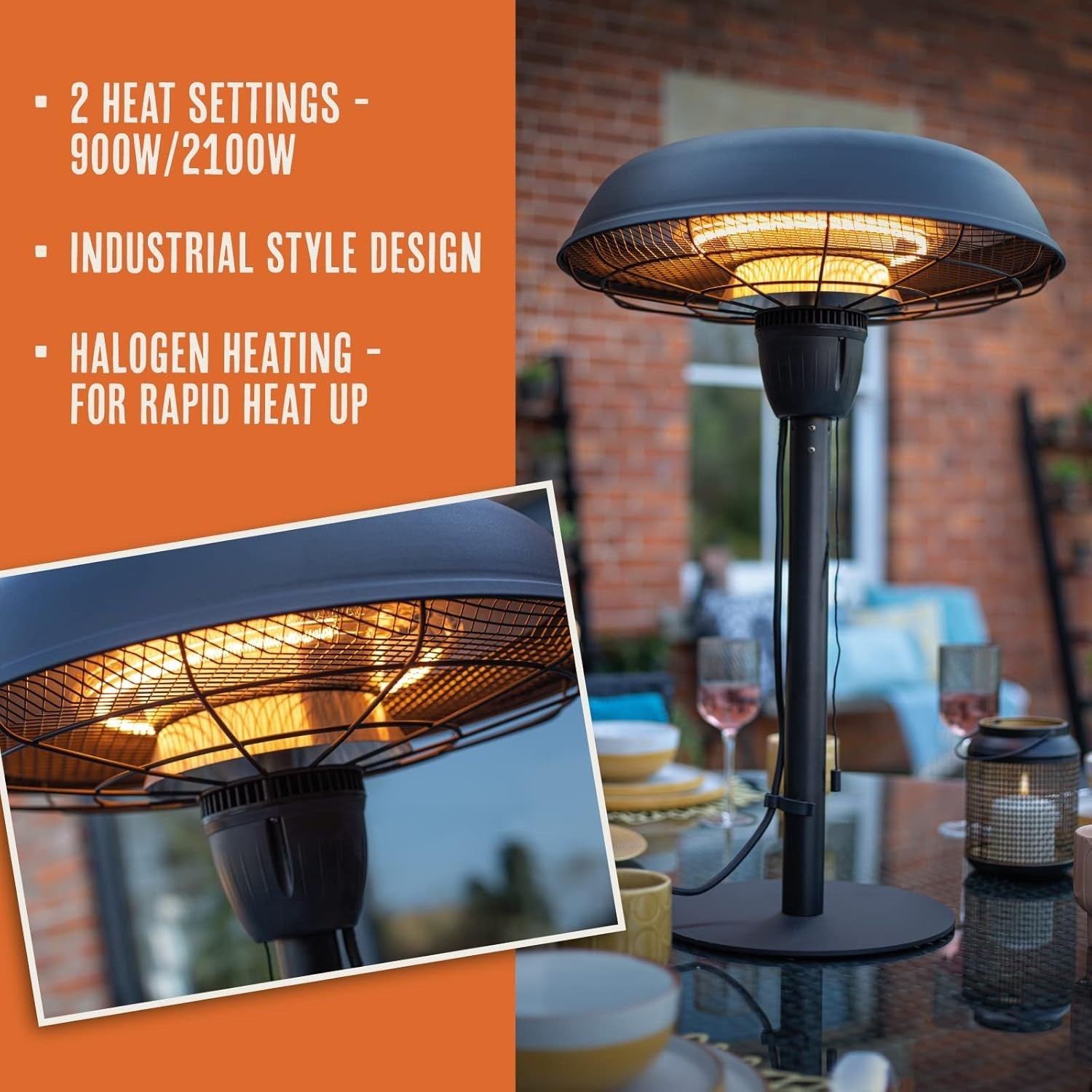 Electric Table Top Patio Heater – 2100W Adjustable Heat, Eco-Friendly