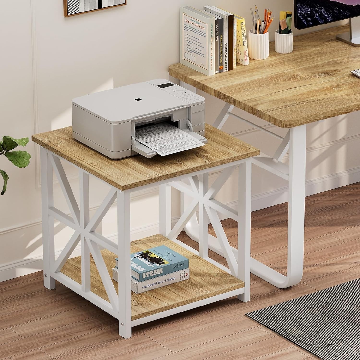 Oak 2-Tier Square Side Table 60x60x60 cm | Large End Table w/ Storage