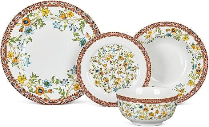 16pc Bone China Dinnerware Set Floral Plates Bowls Oven Dishwasher Safe