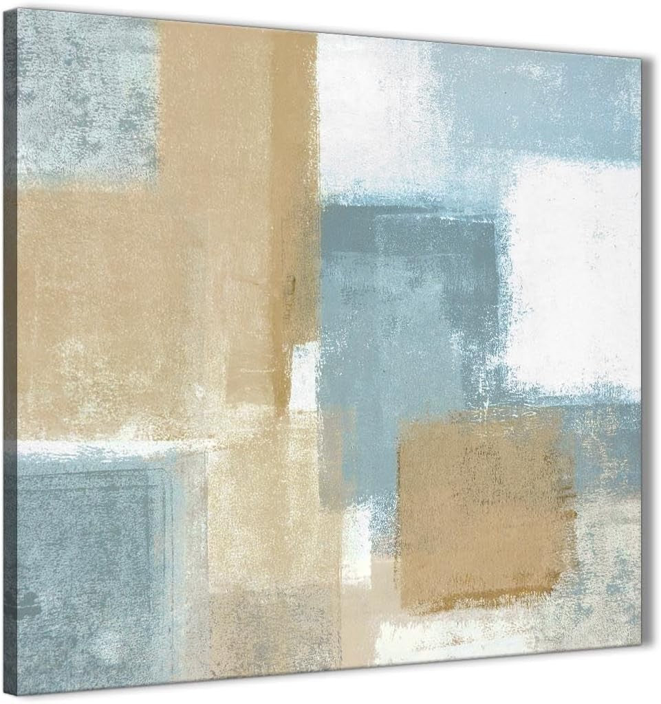Large Abstract Blue Beige Canvas Wall Art 79cm Framed