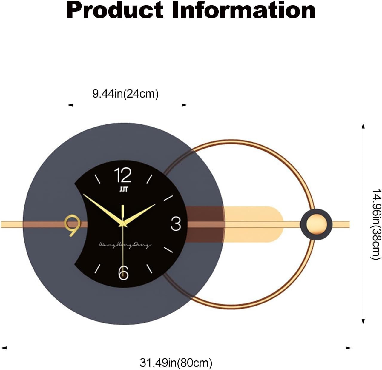 Modern Silent Metal Wall Clock 80x38cm Tick-Free Quartz for Living Room