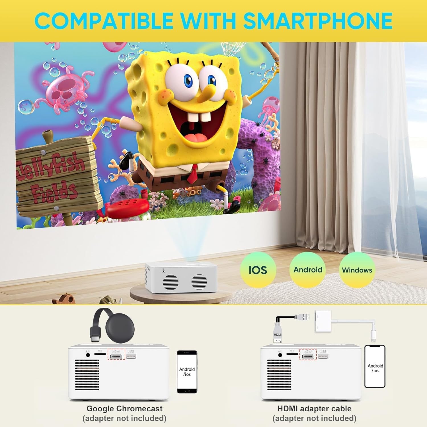 Mini 1080P Portable Projector Bluetooth Zoom Home Cinema Outdoor