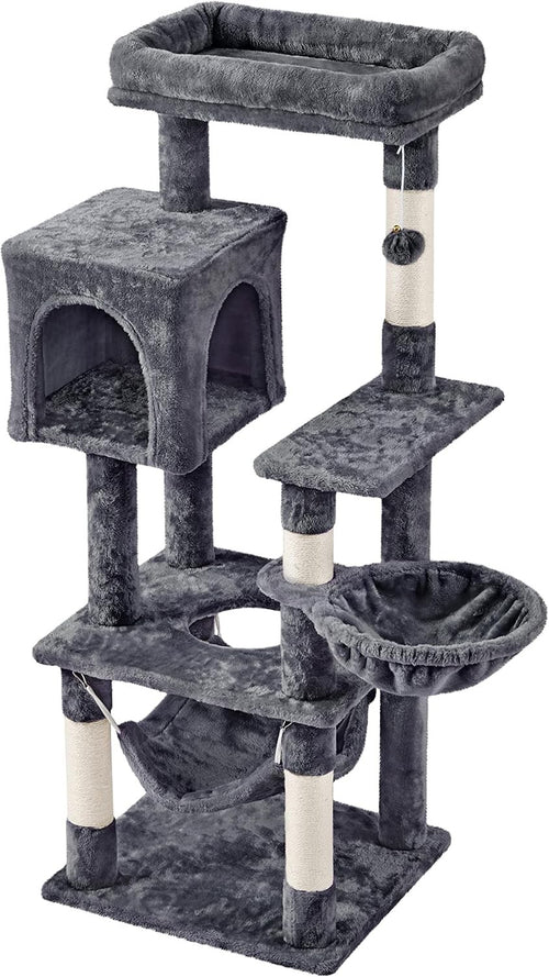 Cat Tree Tower 130cm Multi Level Scratching Post Condo Hammock Dark Grey