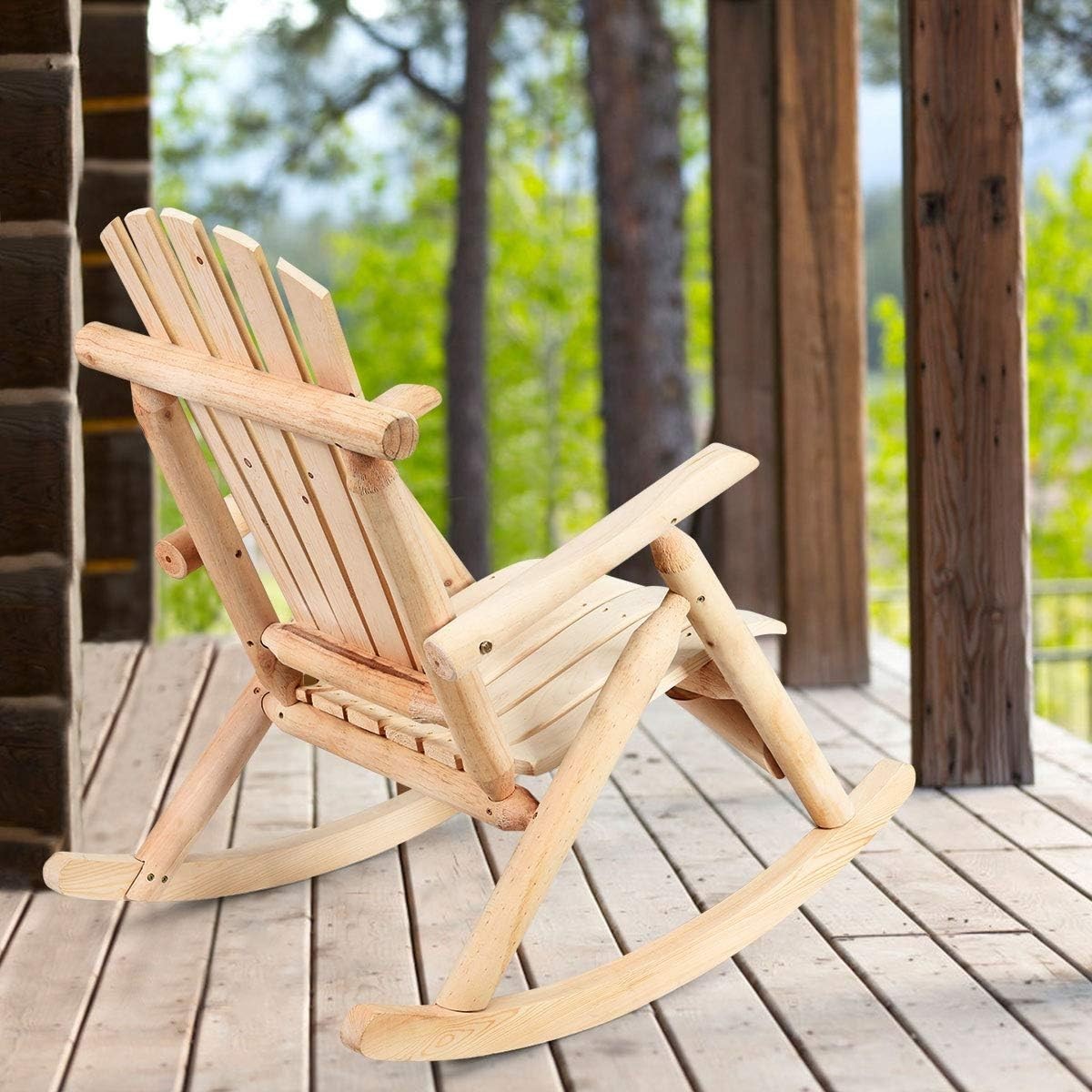 Solid Wood Adirondack Rocking Chair Outdoor Porch Garden Patio Yard Relaxer