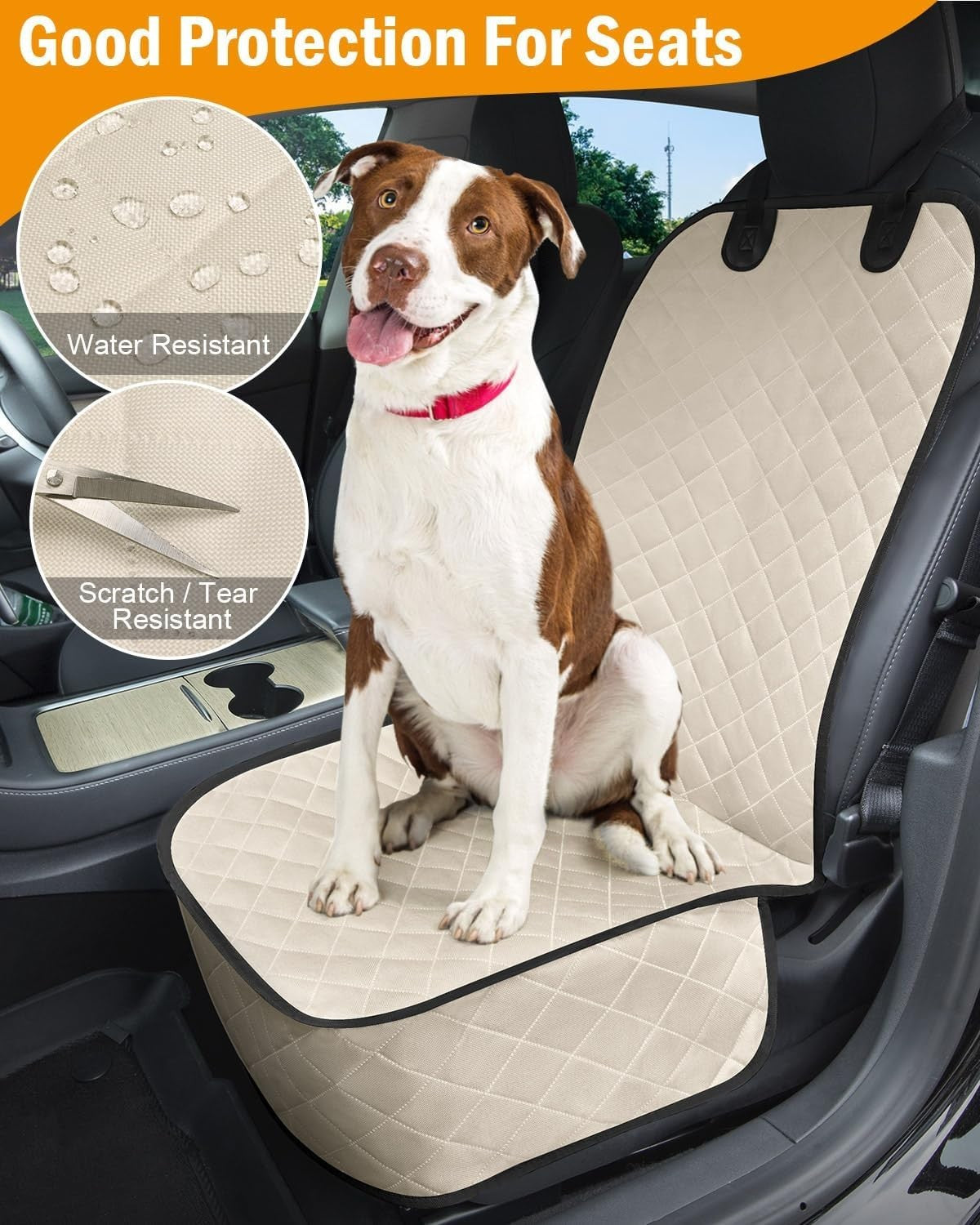 Front Dog Car Seat Cover Waterproof Non Slip Pet Seat Protector Beige