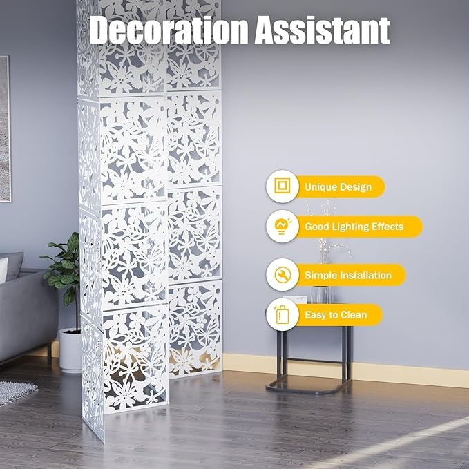 12 Panel Hanging Room Divider 40x40cm White Hollow Pattern Wall Partition Screen